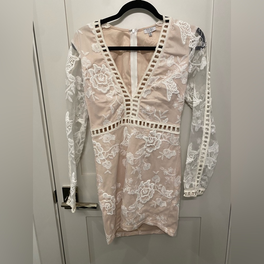 white lace long sleeve mini dress from tobi